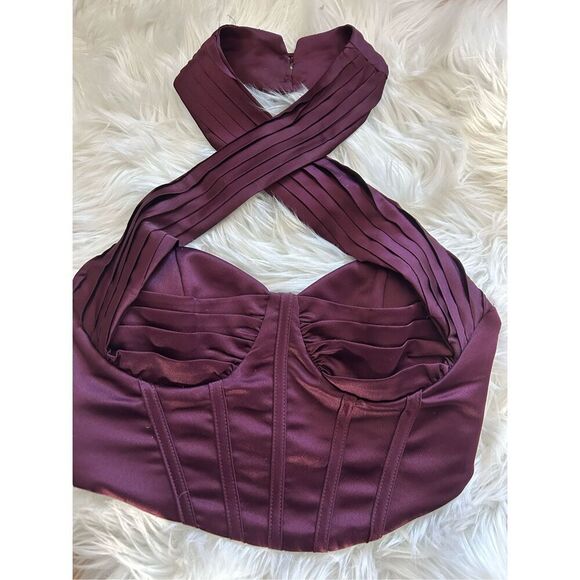 Pretty little thing burgundy corset wraparound sexy crop top size 0 - Picture 1 of 7